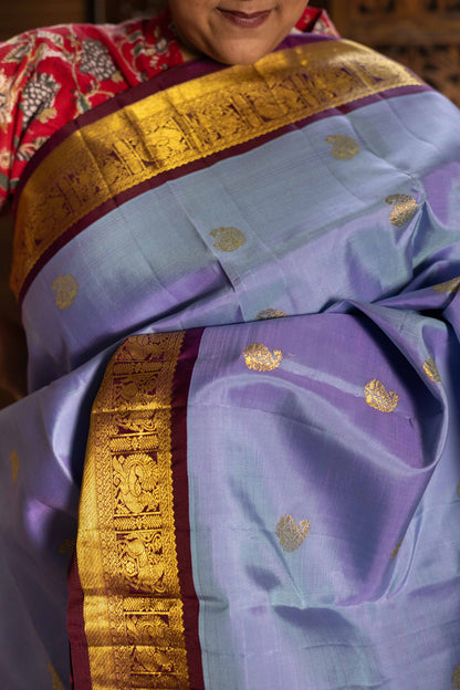 Lilac Silk Wine Colour Vintage Korvai border