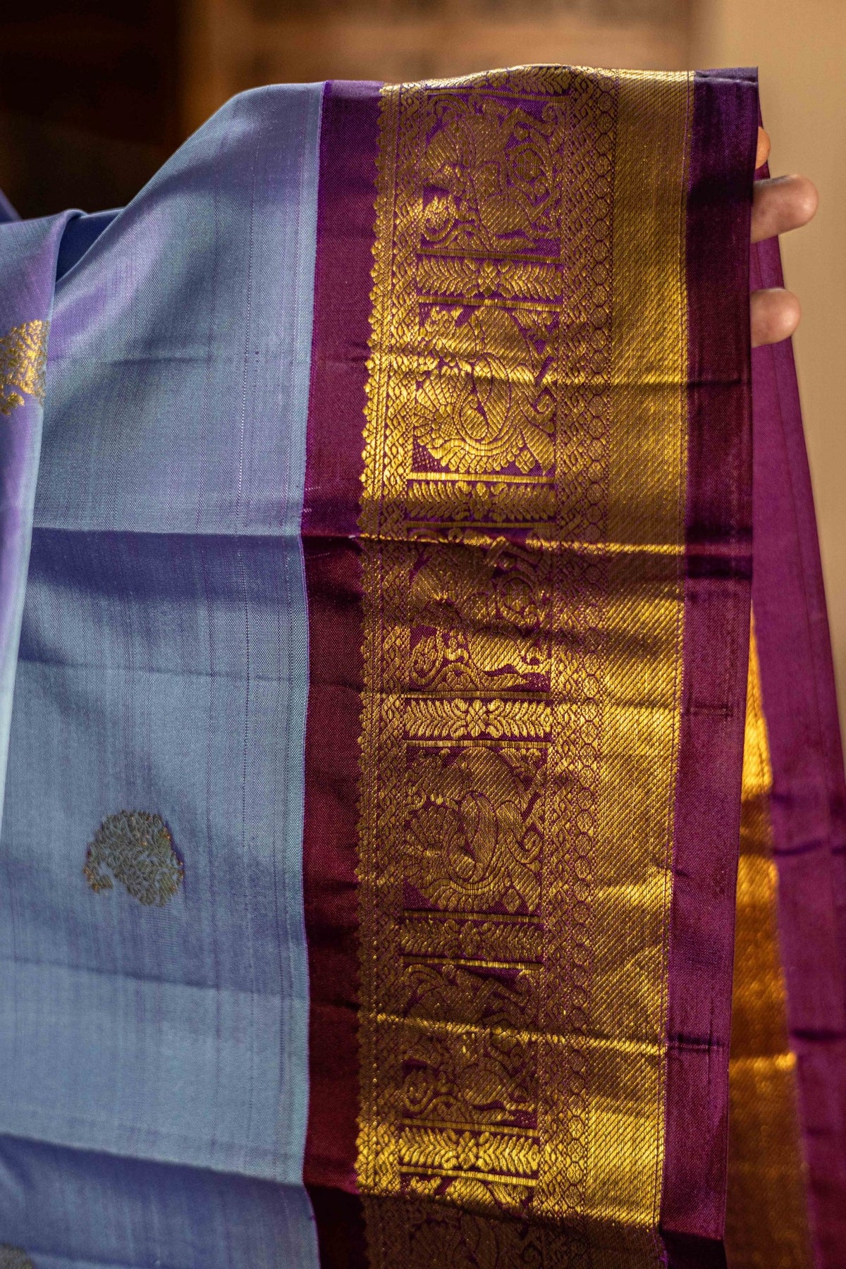 Lilac Silk Wine Colour Vintage Korvai border