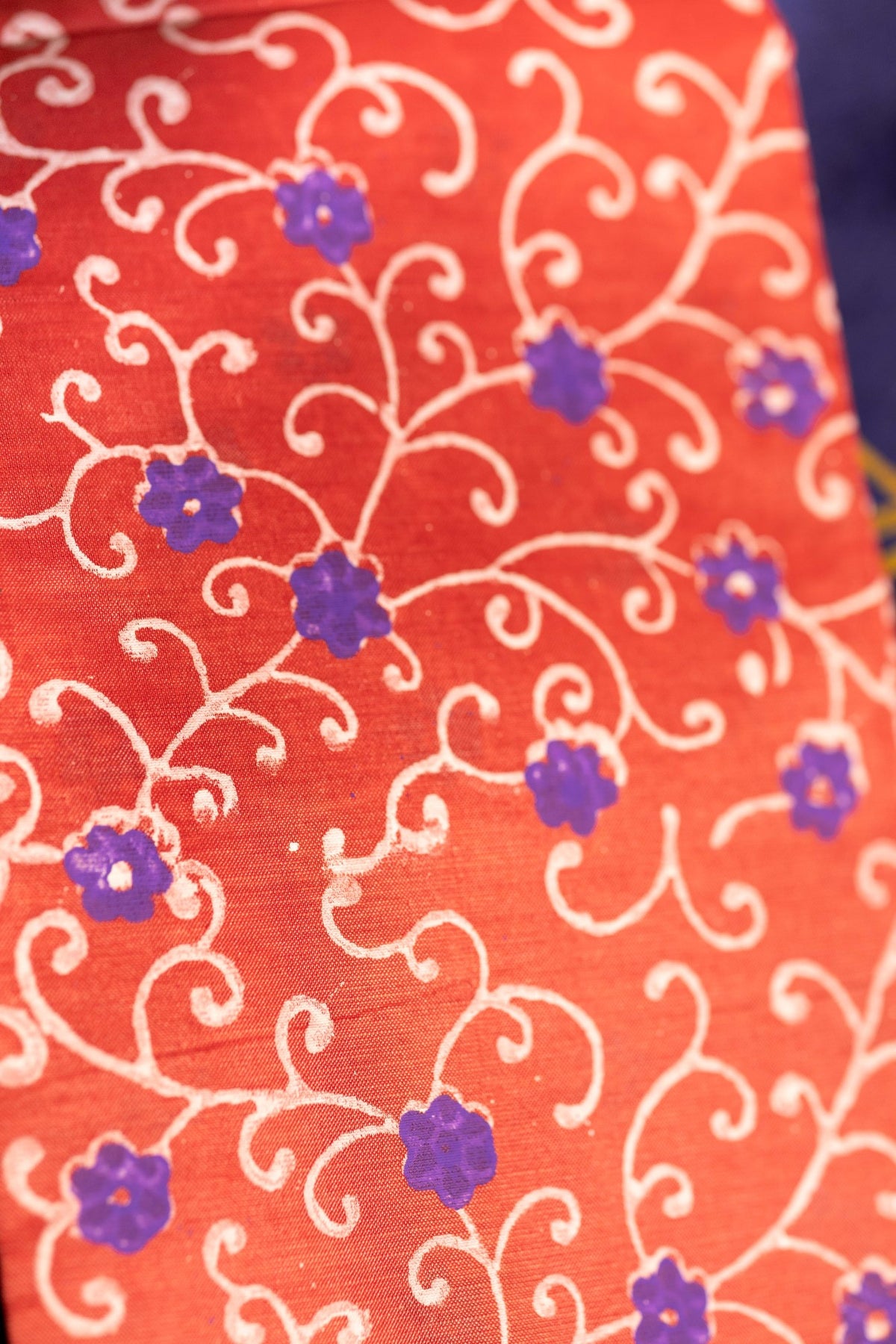 Navy Blue Printed Semi Silk Cotton Saree – Pairs with Rust Orange Blouse