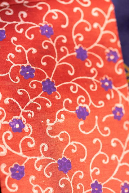 Navy Blue Printed Semi Silk Cotton Saree – Pairs with Rust Orange Blouse