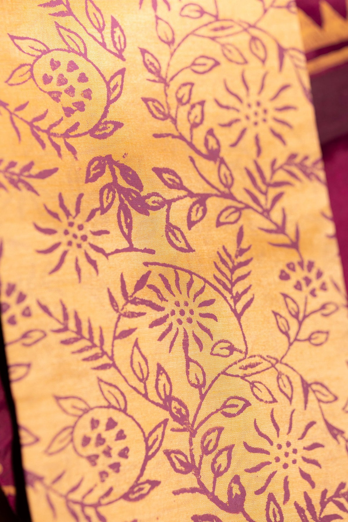Wine Printed Semi Silk Cotton Saree – Pairs with Sandal Blouse