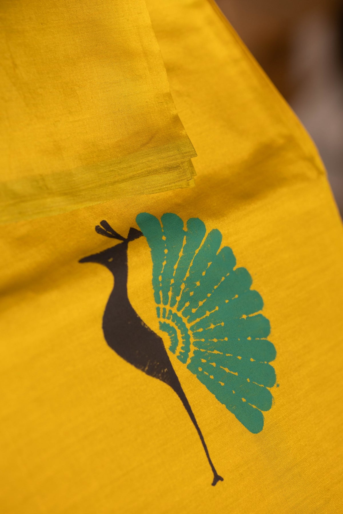 Cardamom Green Printed Semi Silk Cotton Saree with Peacock Motifs – Pairs with Rama Green Blouse