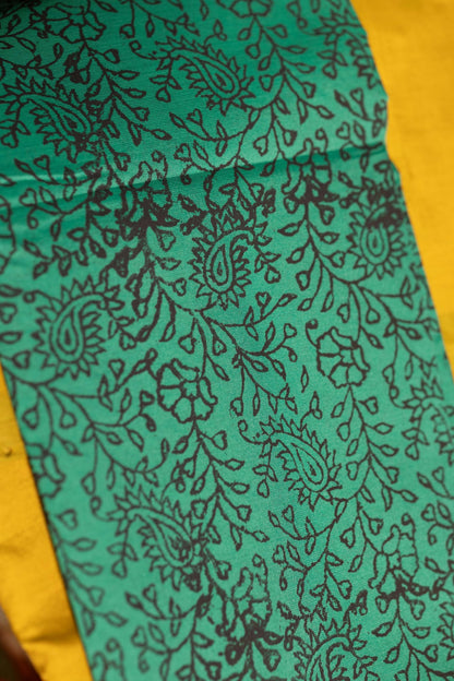 Cardamom Green Printed Semi Silk Cotton Saree with Peacock Motifs – Pairs with Rama Green Blouse