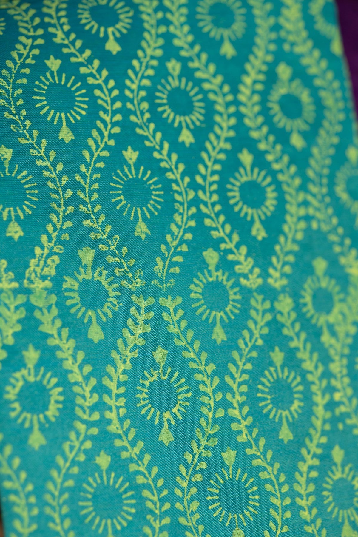 Violet Printed Semi Silk Cotton Saree – Pairs with Turquoise Blue Blouse