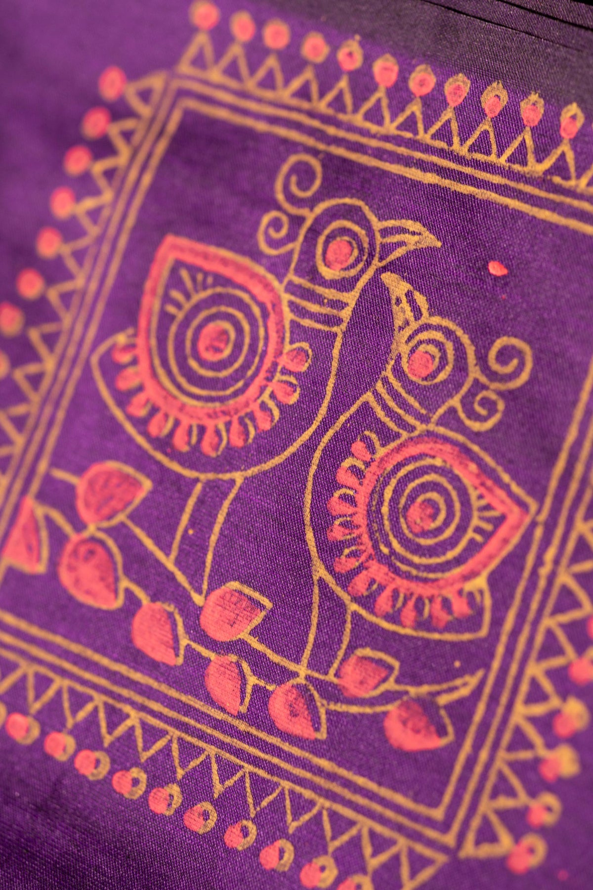 Violet Printed Semi Silk Cotton Saree – Pairs with Pink Blouse