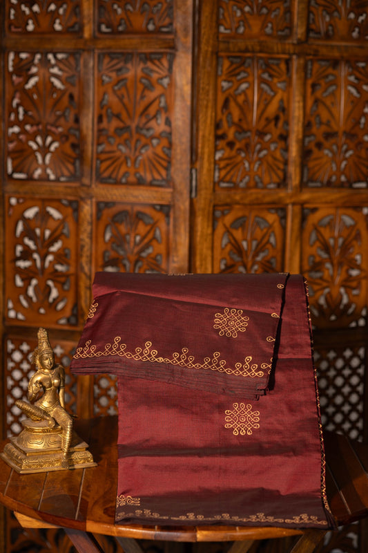 Coffee Brown Printed Semi Silk Cotton Saree – Pairs with Sandal Blouse