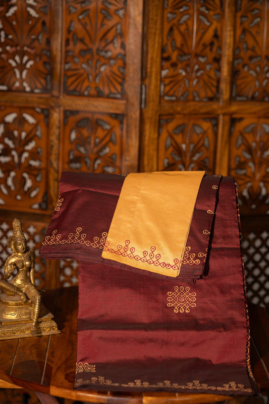Coffee Brown Printed Semi Silk Cotton Saree – Pairs with Sandal Blouse