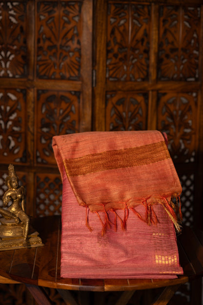 Onion Pink Mixed Cotton Saree with Rust Orange Flower Buttas