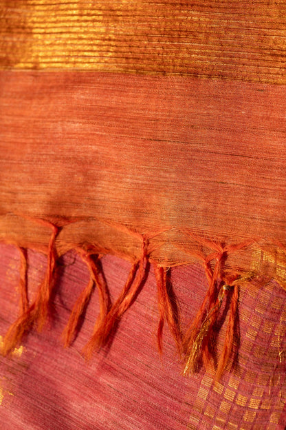 Onion Pink Mixed Cotton Saree with Rust Orange Flower Buttas