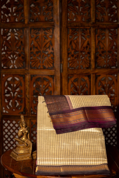 Vintage Koorai Kattam Silk Cotton- Off White & Purple