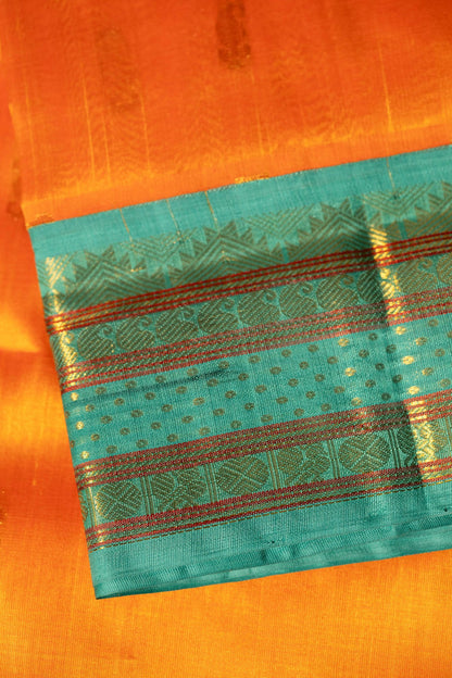 Sunset Orange with Aqua Blue Korvai Silk Cotton