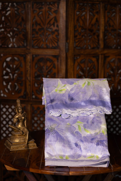 Mangalgiri Garden Saree - Lavender with White Floral