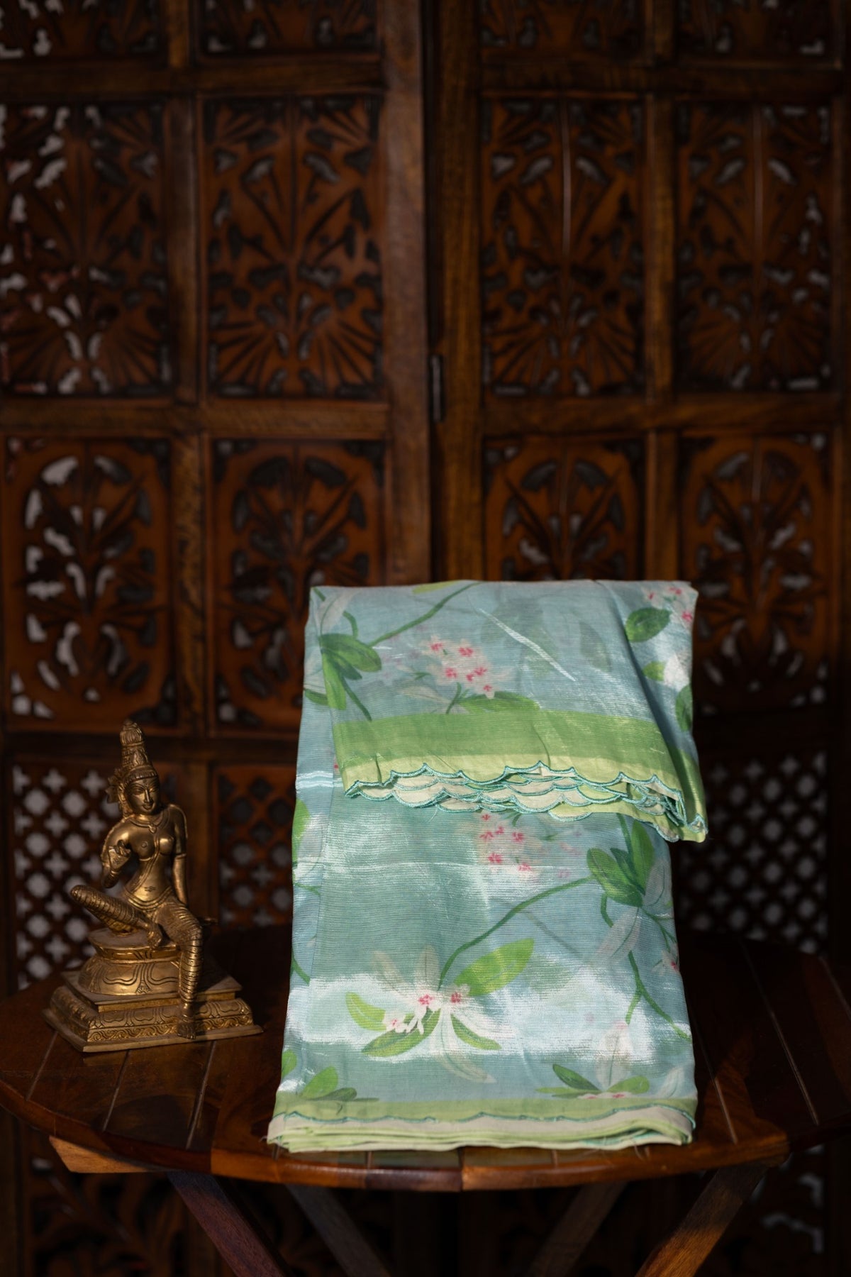 Mangalgiri Garden Saree -  Pastel Blue with Green