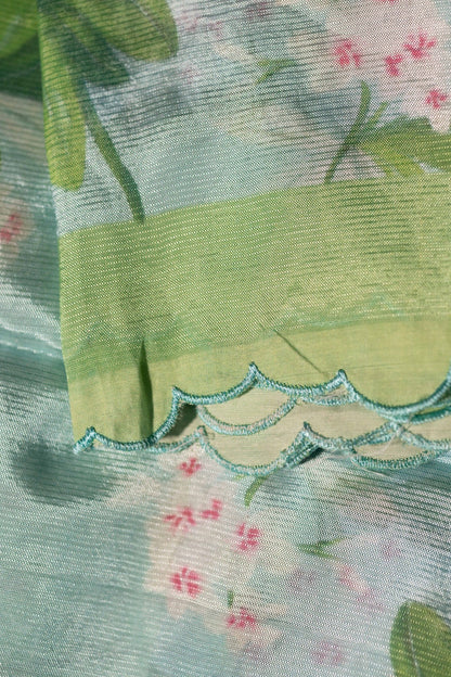 Mangalgiri Garden Saree -  Pastel Blue with Green