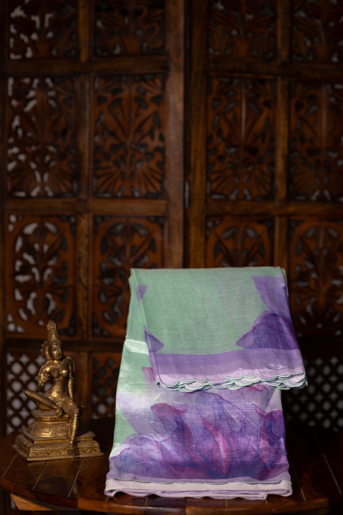 Mangalgiri Garden Saree - Pista  green with Lavender