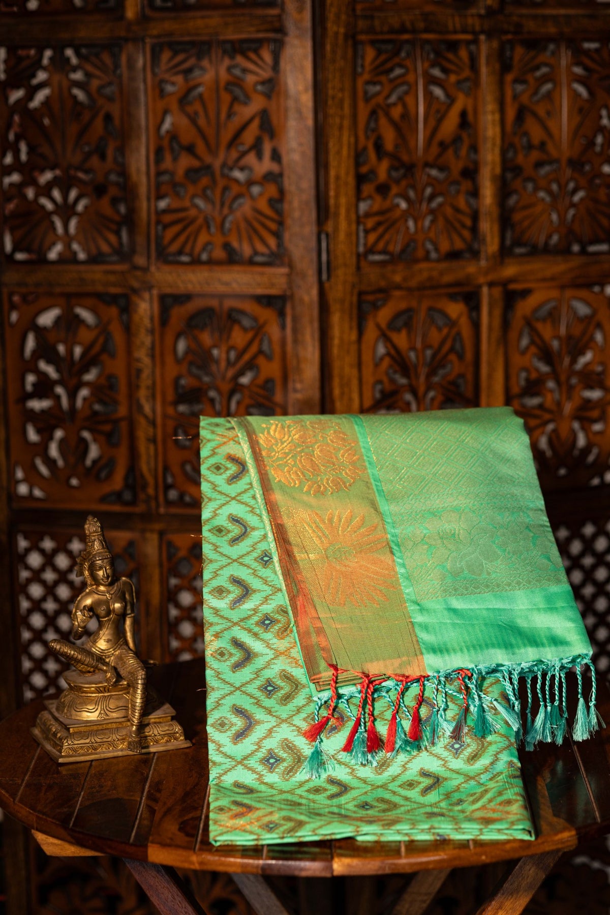 Pochampally printed Semi Soft Silk Saree -Leaf Green