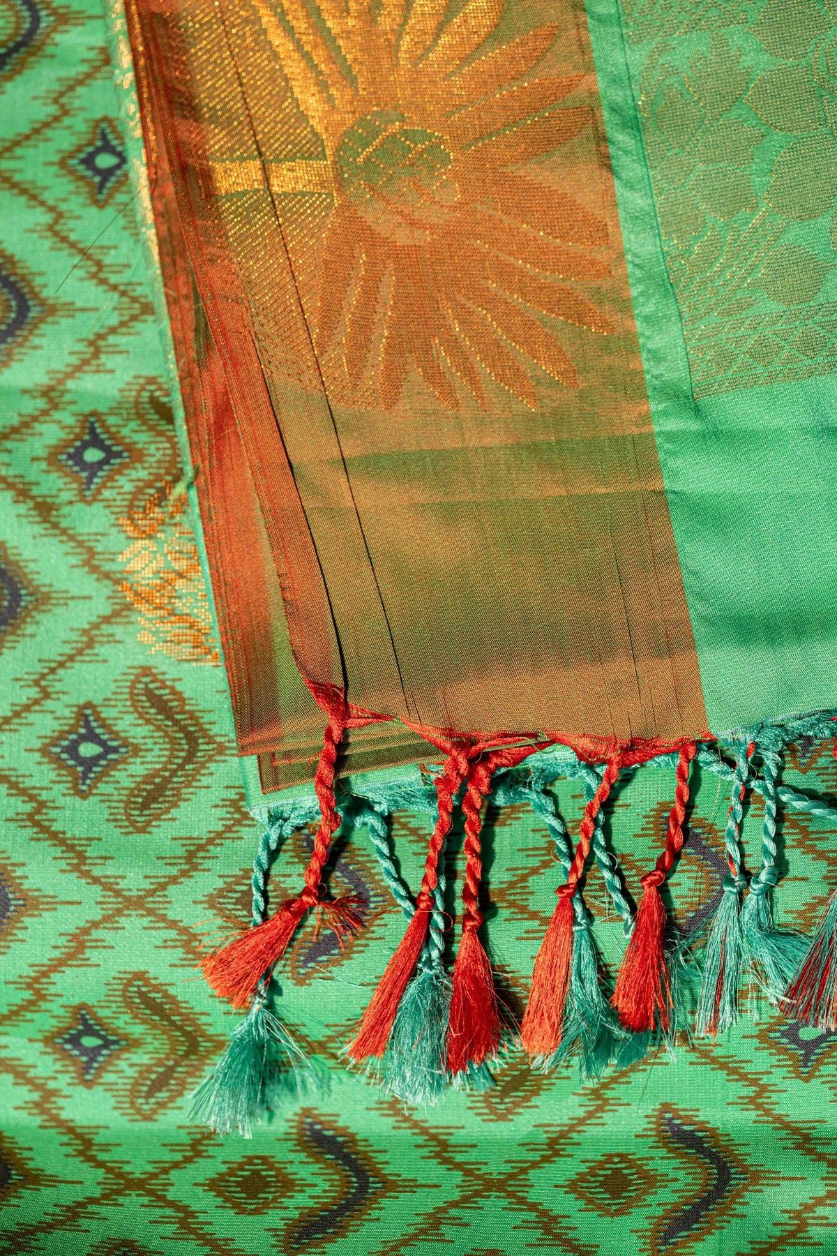 Pochampally printed Semi Soft Silk Saree -Leaf Green