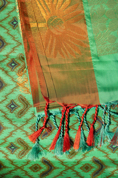 Pochampally printed Semi Soft Silk Saree -Leaf Green
