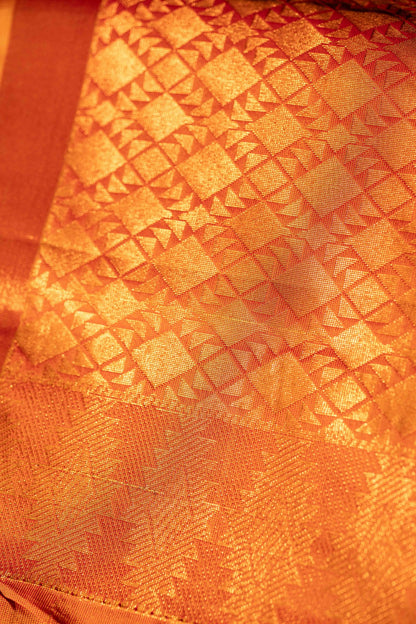 Pochampally printed Semi Soft Silk Saree -Dual Shade Green with Orange