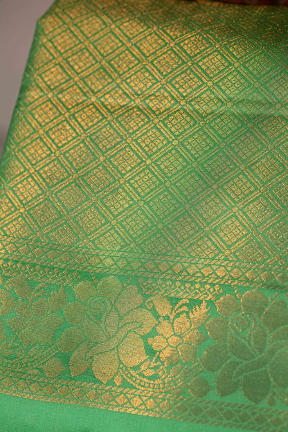Pochampally printed Semi Soft Silk Saree -Leaf Green