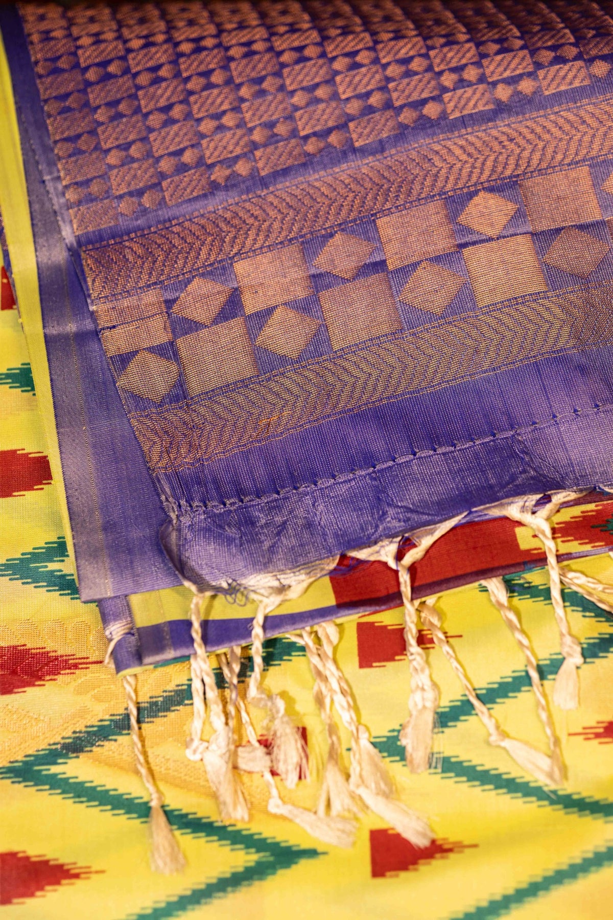 Pochampally Printed Semi Soft Silk Saree - Cardamom Green with Violet
