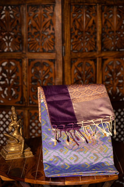 Pochampally printed Semi Soft Silk Saree -Dual Shade Purple with Copper Zari