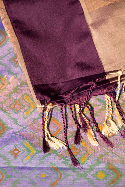 Pochampally printed Semi Soft Silk Saree -Dual Shade Purple with Copper Zari
