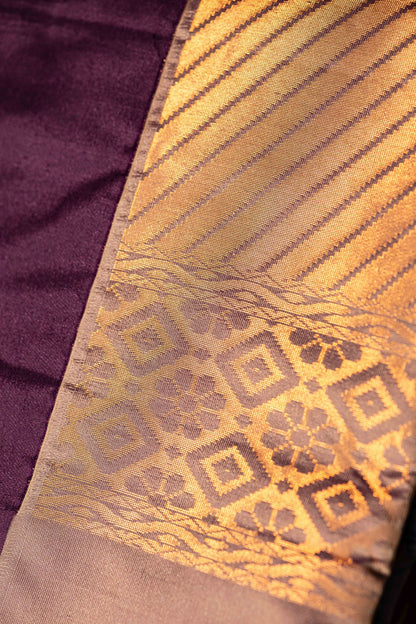 Pochampally printed Semi Soft Silk Saree -Dual Shade Purple with Copper Zari