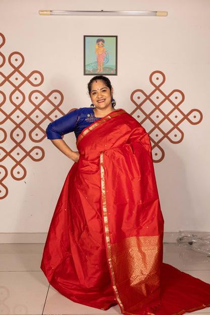 Mixed  Pure Silk  (Kanchi)- Kumkum red