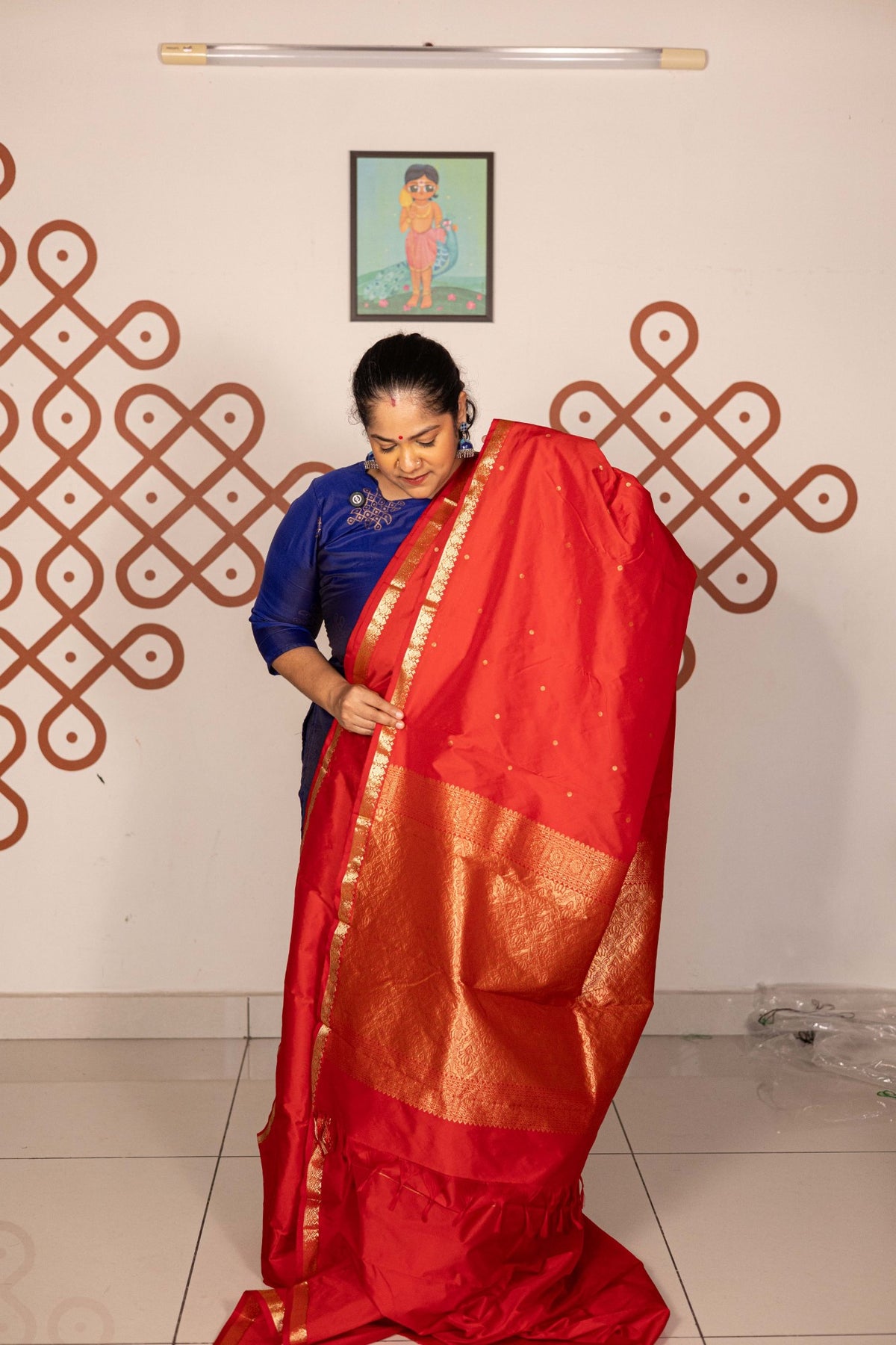 Mixed  Pure Silk  (Kanchi)- Kumkum red