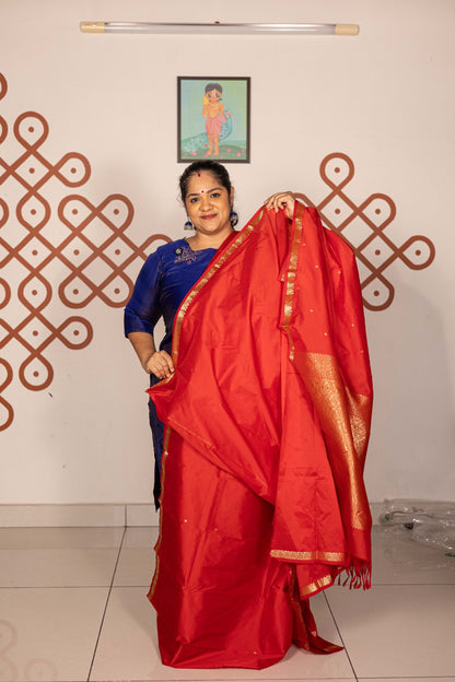 Mixed  Pure Silk  (Kanchi)- Kumkum red