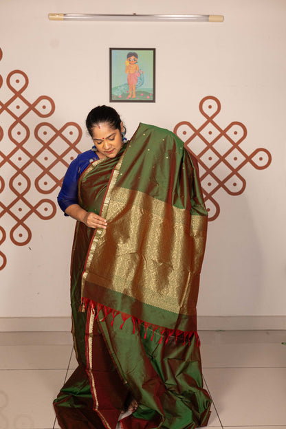 Mixed Pure Silk (Kanchi) -  Maathulir green