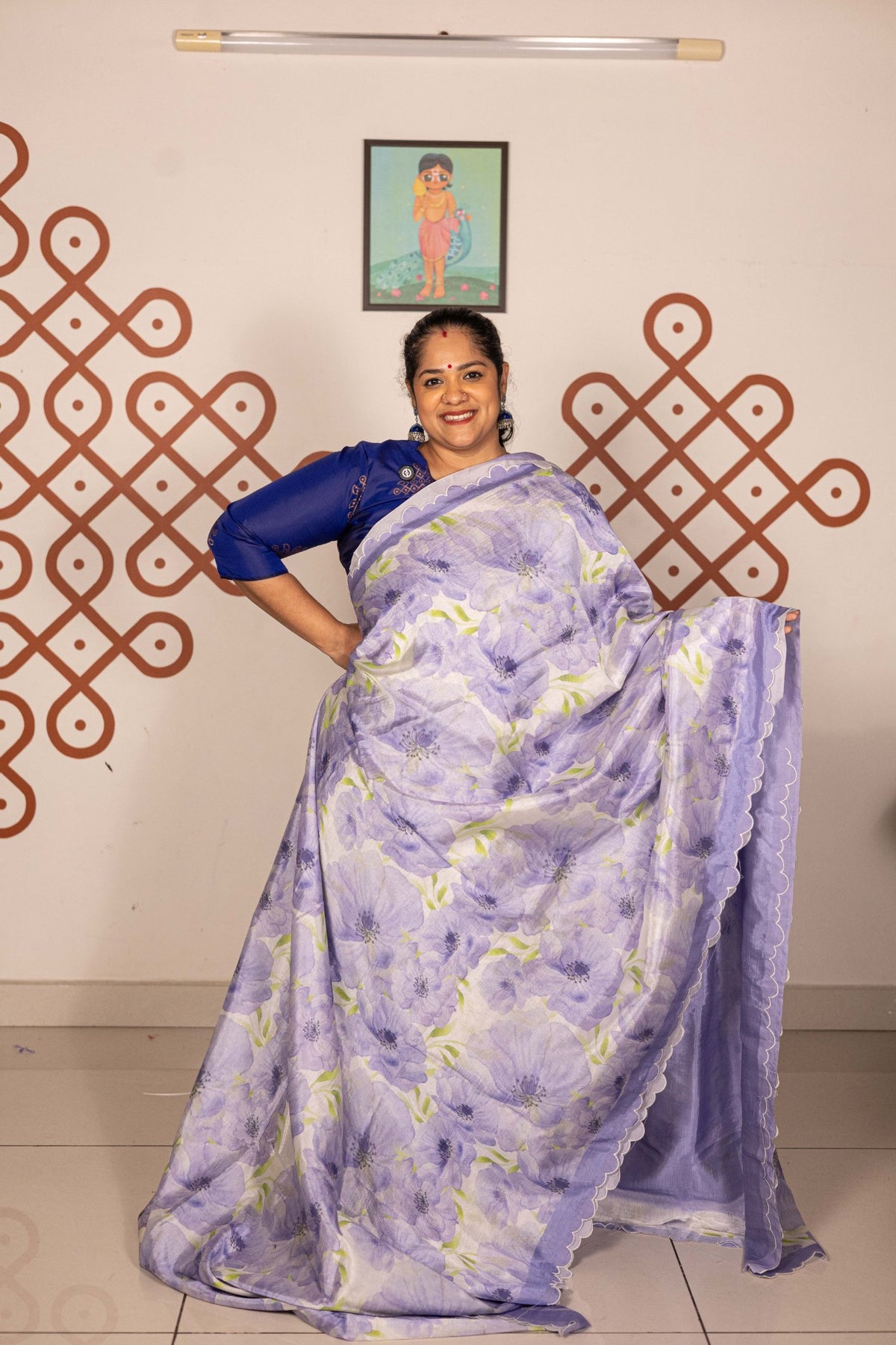 Mangalgiri Garden Saree - Lavender with White Floral