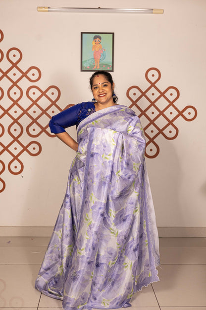 Mangalgiri Garden Saree - Lavender with White Floral