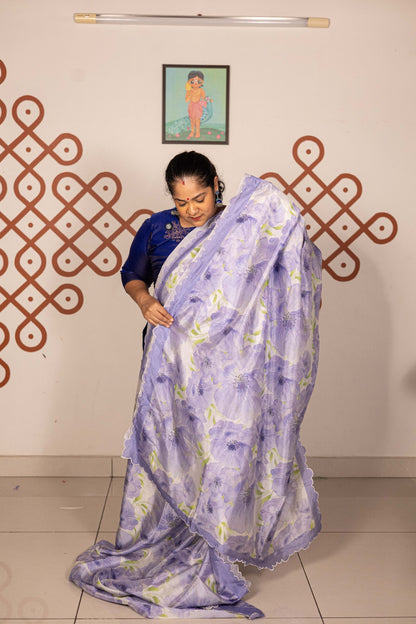 Mangalgiri Garden Saree - Lavender with White Floral