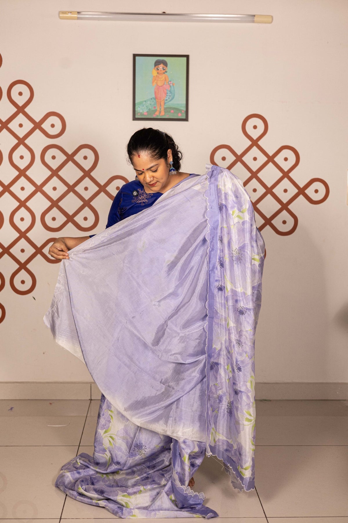 Mangalgiri Garden Saree - Lavender with White Floral