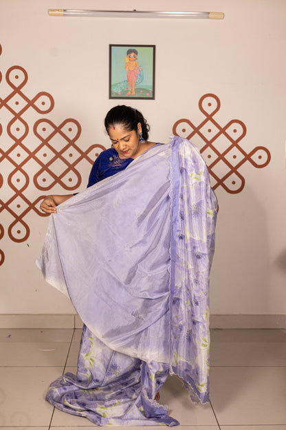 Mangalgiri Garden Saree - Lavender with White Floral