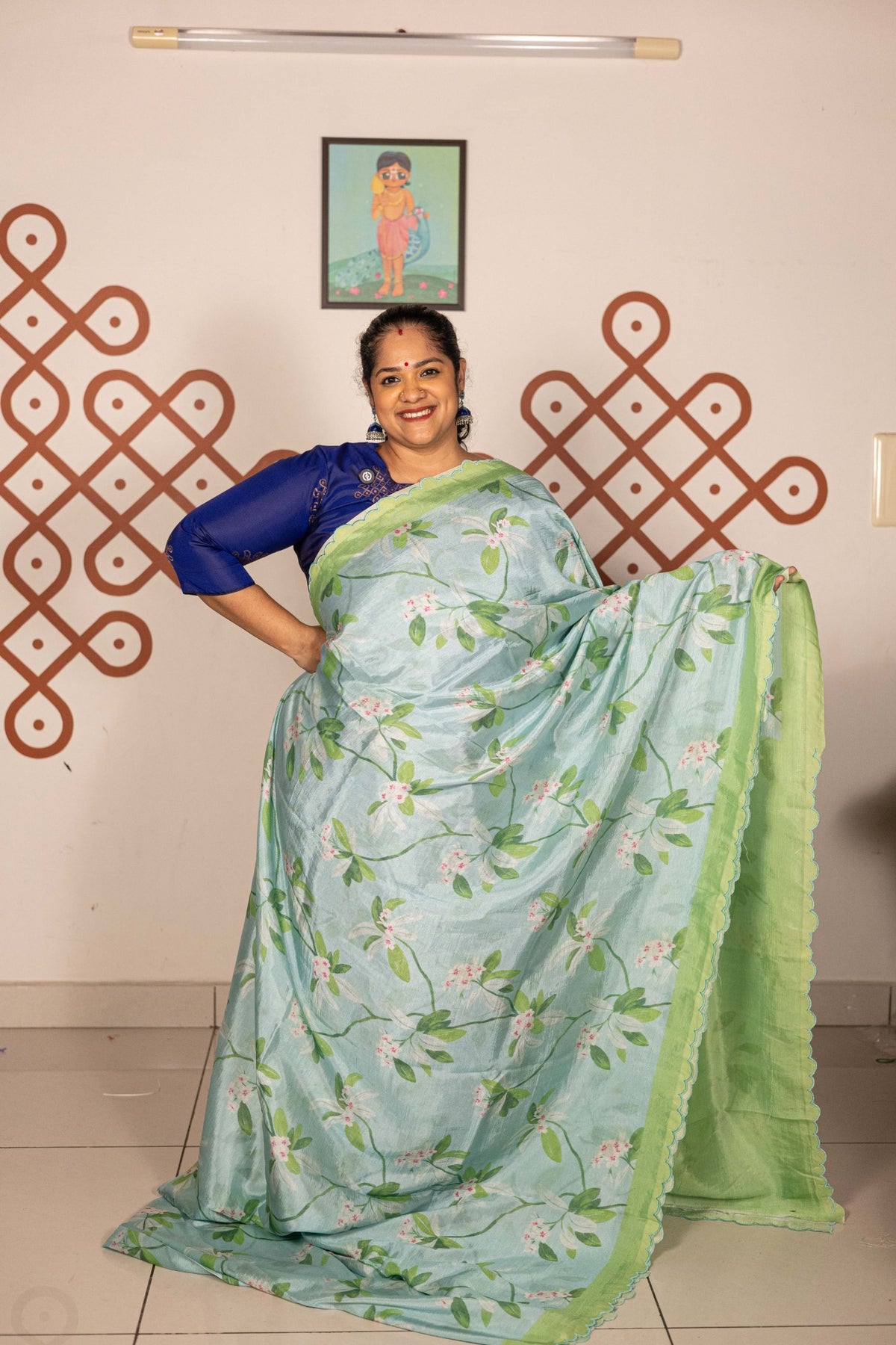 Mangalgiri Garden Saree -  Pastel Blue with Green