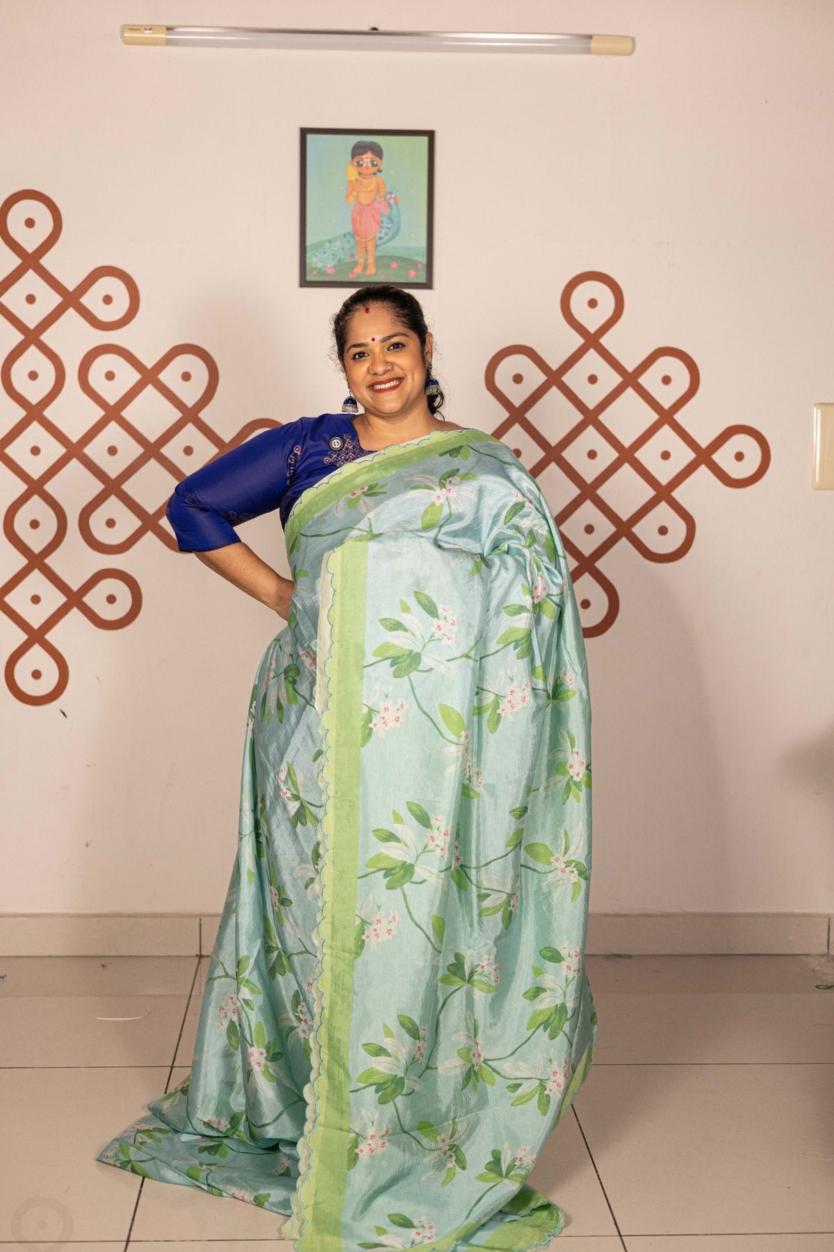 Mangalgiri Garden Saree -  Pastel Blue with Green