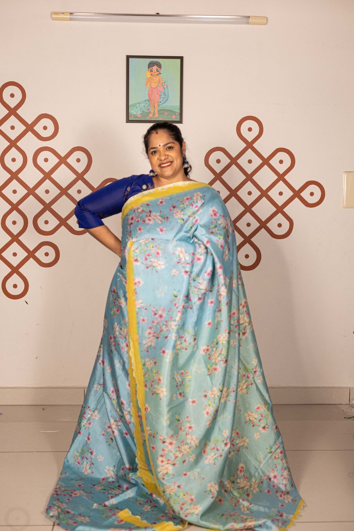 Mangalgiri Garden Saree - Sky  Blue with Yellow