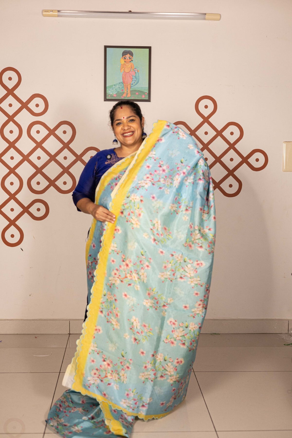 Mangalgiri Garden Saree - Sky  Blue with Yellow