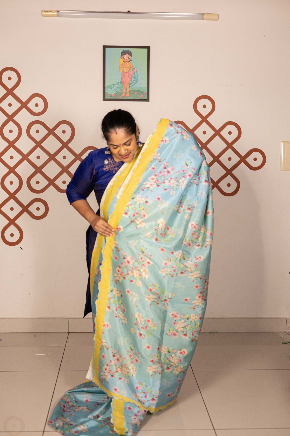 Mangalgiri Garden Saree - Sky  Blue with Yellow