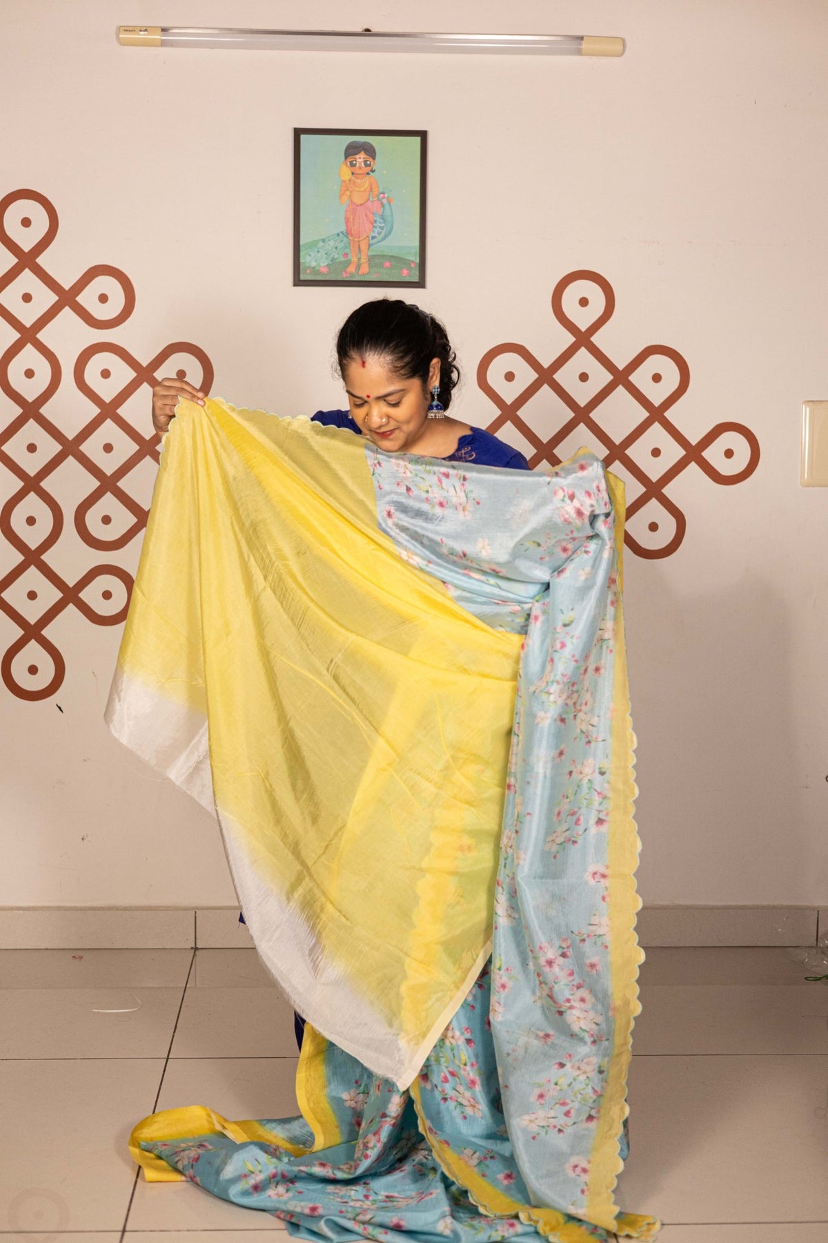 Mangalgiri Garden Saree - Sky  Blue with Yellow