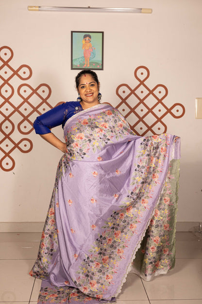 Mangalgiri Garden Saree - Lavender with Peach Floral
