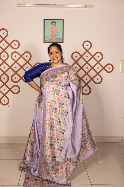 Mangalgiri Garden Saree - Lavender with Peach Floral