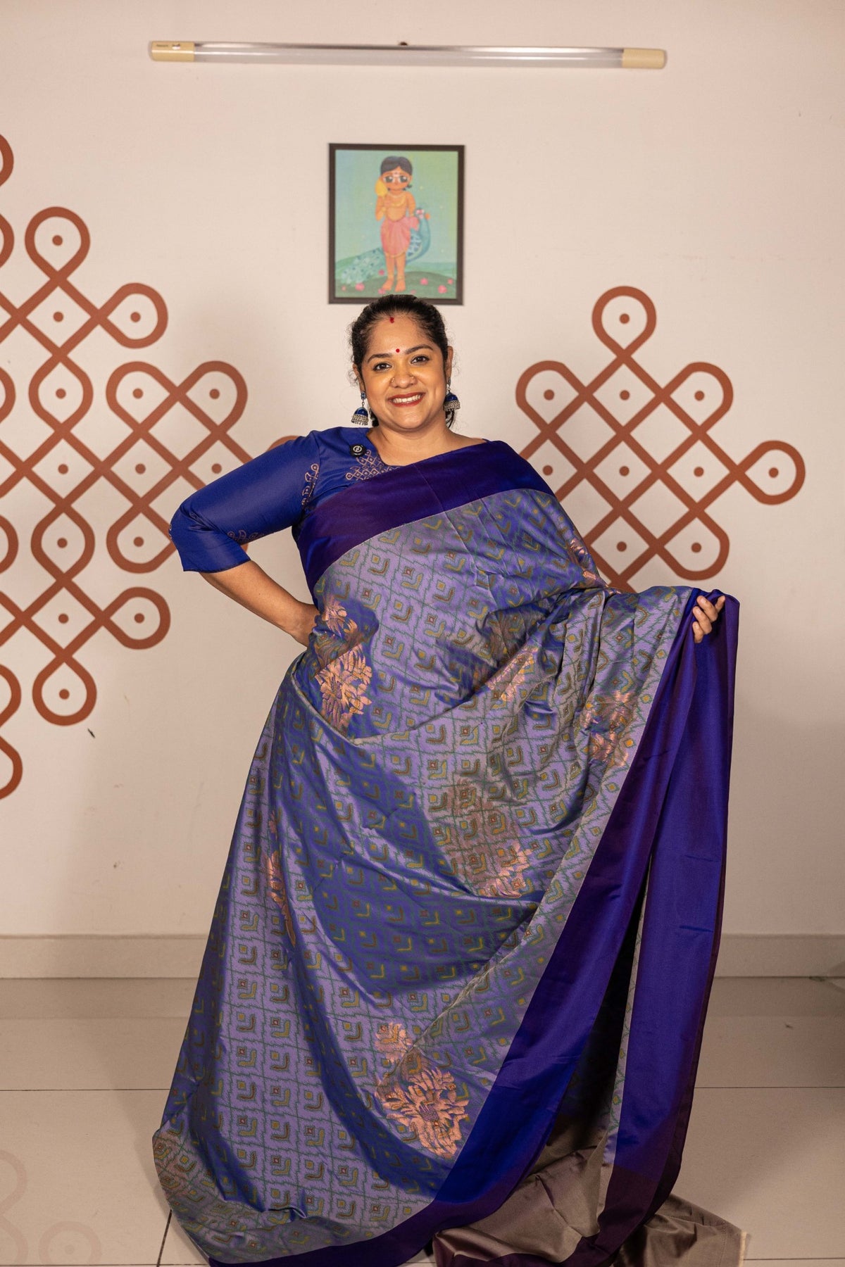 Pochampally printed Semi Soft Silk Saree -Dual Shade Purple with Copper Zari