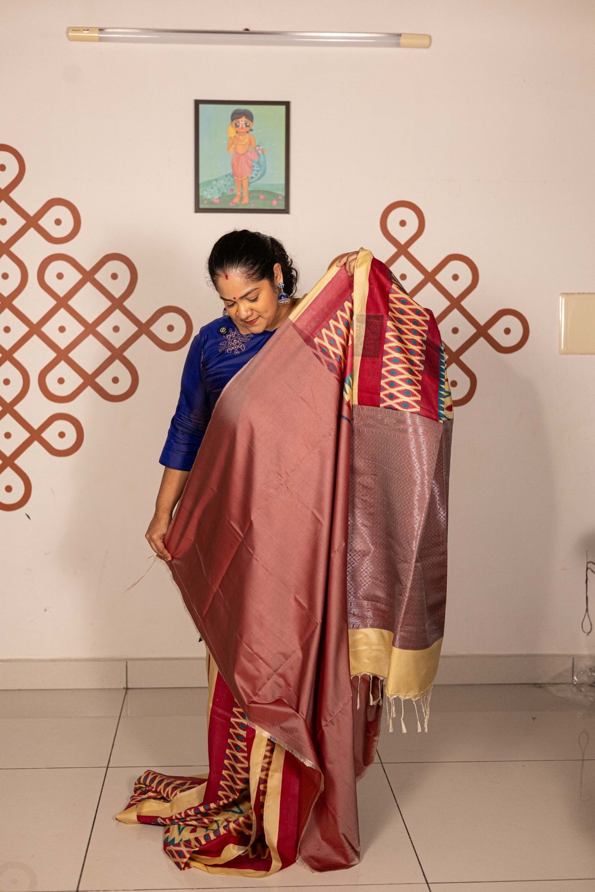 Pochampally printed Semi Soft Silk Saree -Half White with Metallic Grey