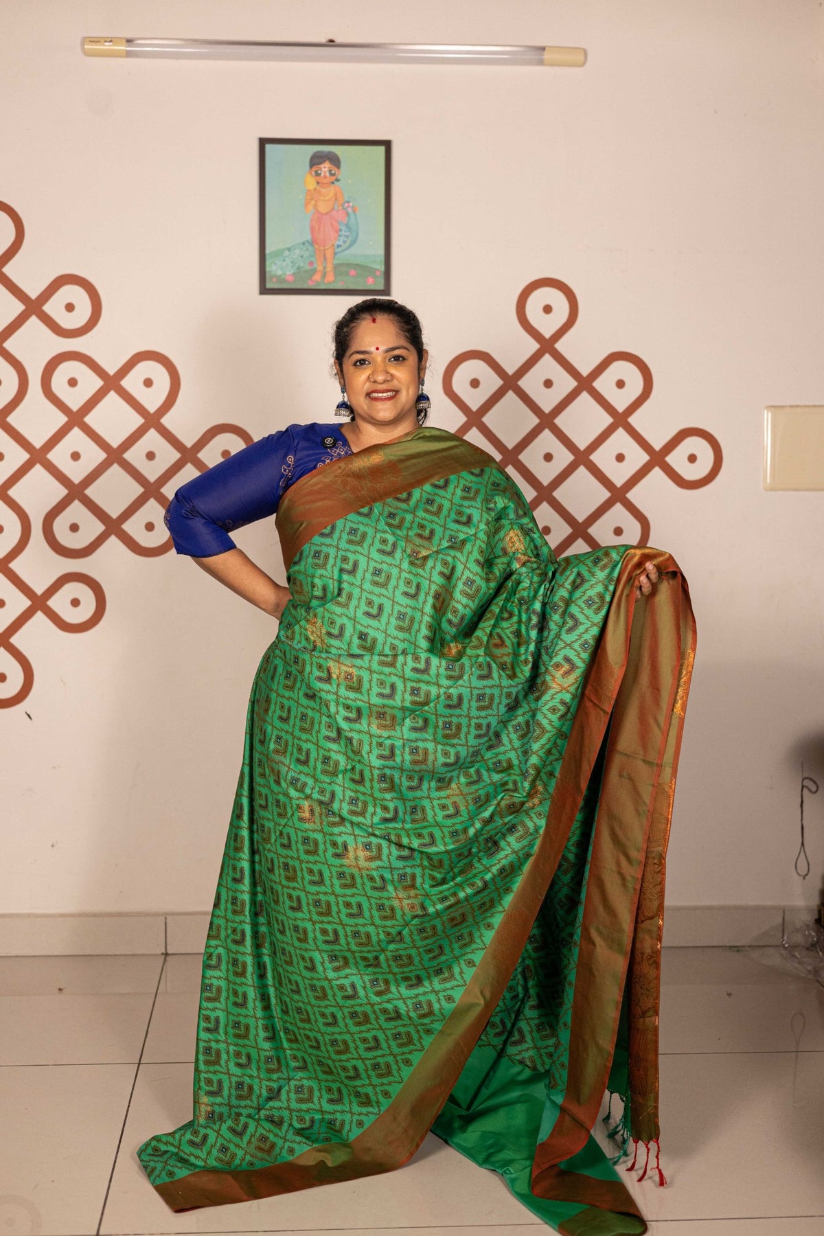 Pochampally printed Semi Soft Silk Saree -Leaf Green
