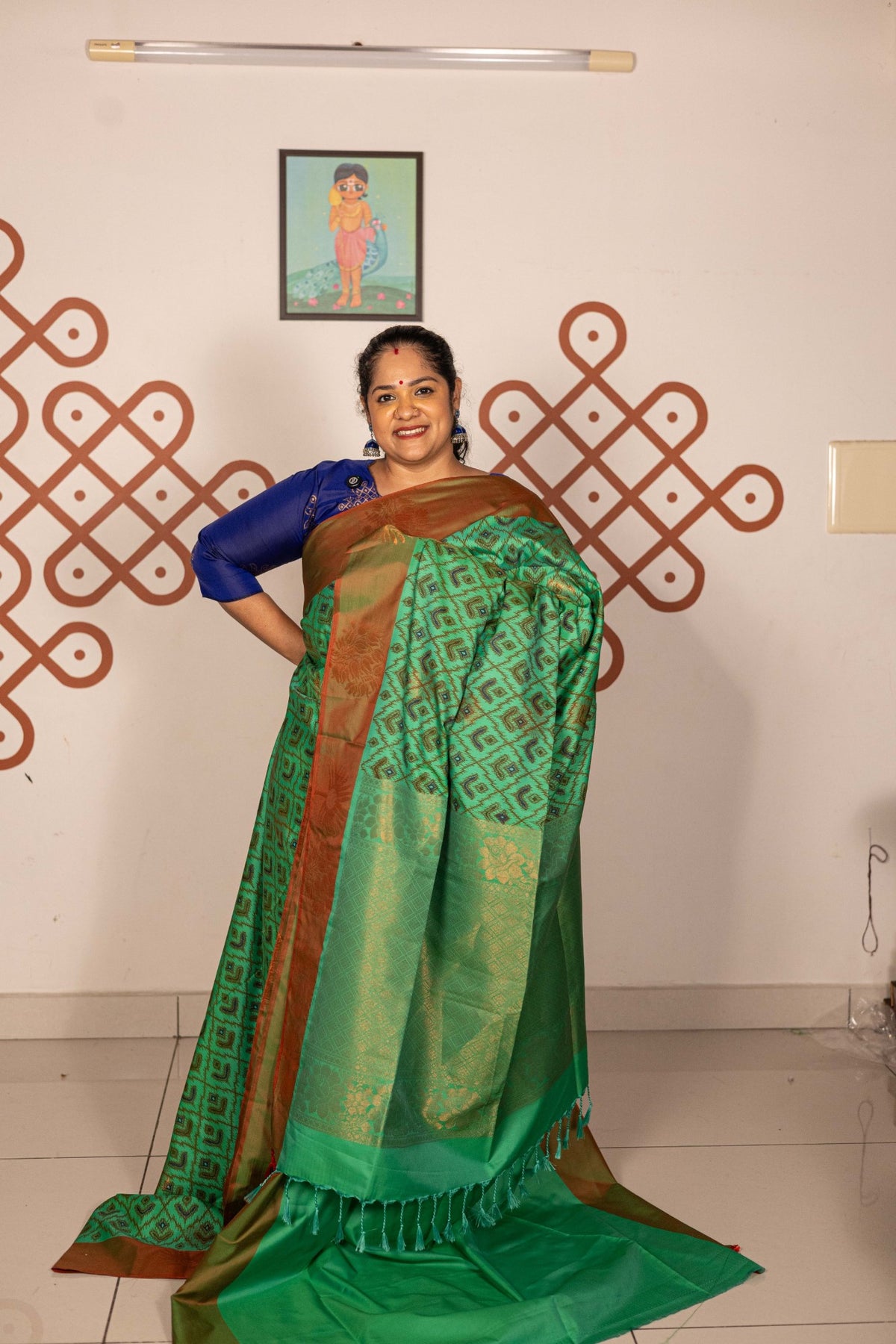 Pochampally printed Semi Soft Silk Saree -Leaf Green