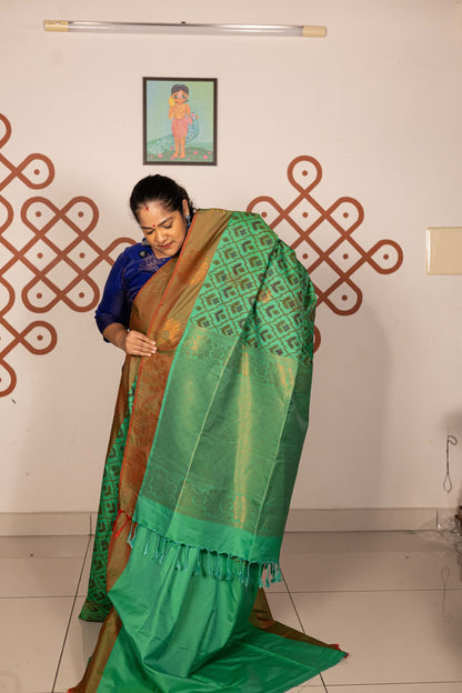 Pochampally printed Semi Soft Silk Saree -Leaf Green